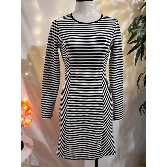 ModCloth Sunny Girl Womens Striped Long Sleeve Sheath Dress Size S Black White - Picture 1 of 11